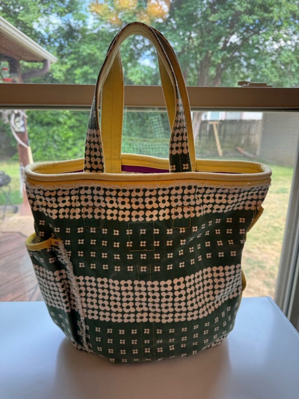 Lucky Brand Green Floral-Print Tote with Yellow Trim